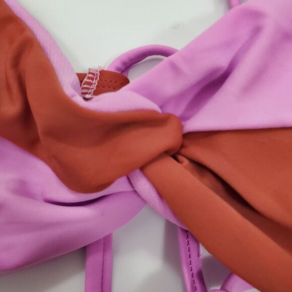 No Boundaries Junior's Pink Rust Twist Front Adjustable Strap Lace Back Bikini L - Picture 2 of 6